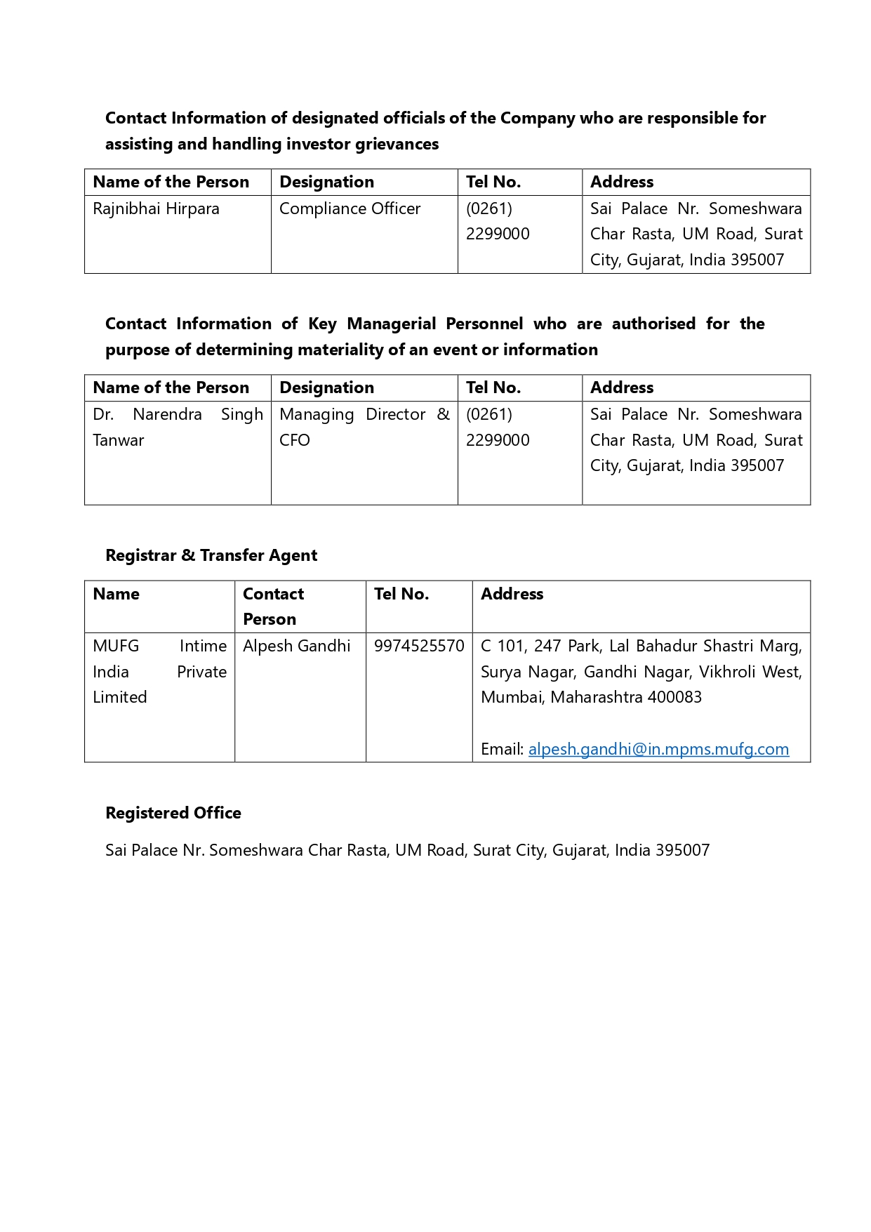 New BOD Contact